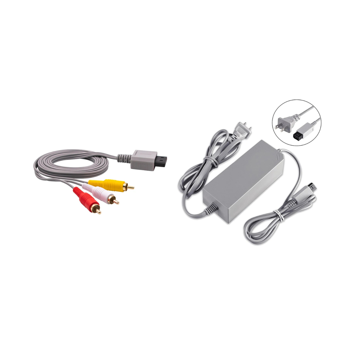 Nintendo Wii AV Cable & Power Adapter Bundle – 1.8 m RCA Composite Cable + AC Power Supply Charger (US Plug)