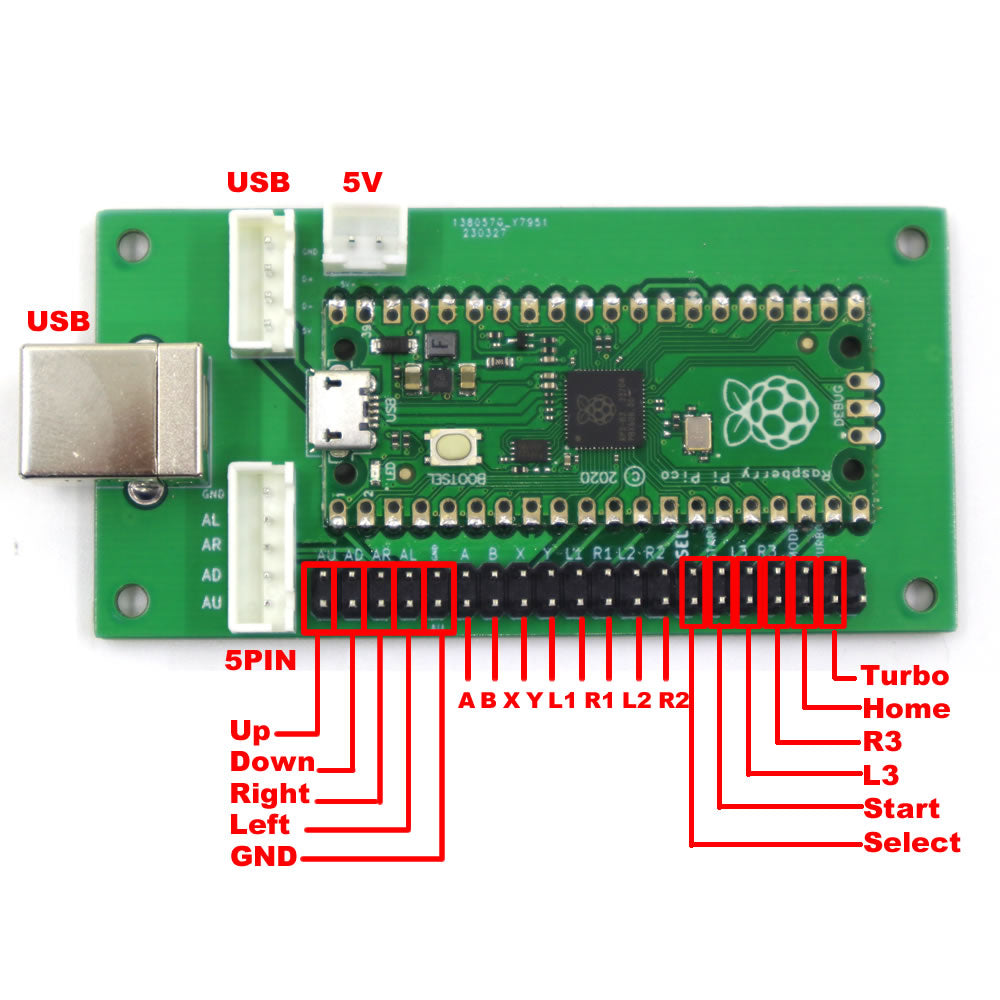 RAC-C500-PICO Zero Delay USB Encoder Kit PC Arcade Joystick Button Board Cable 5Pin 4.8mm