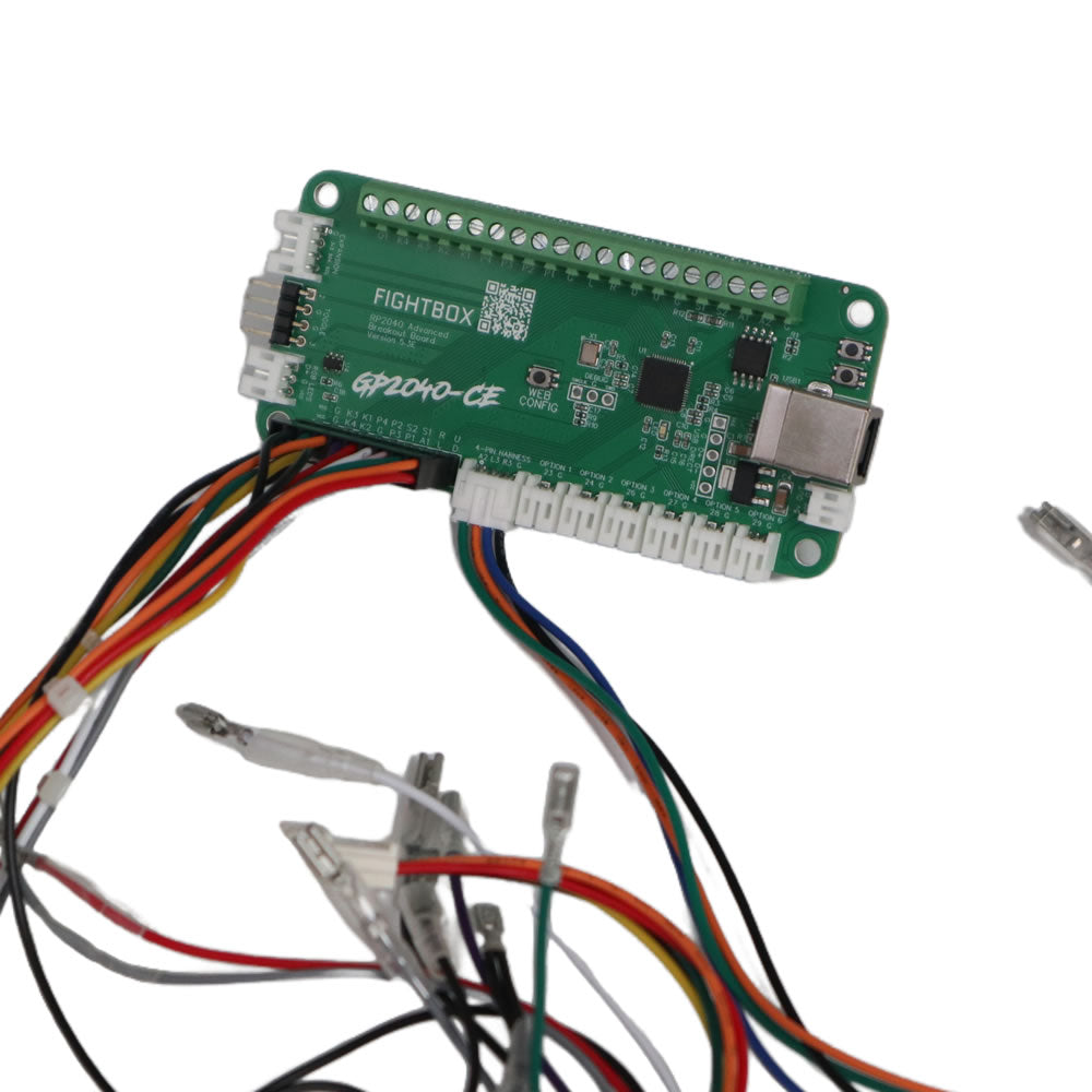 20-Pin to 5-Pin Joystick/Button Harness Conversion Harness connected to GP2040 CE controller board