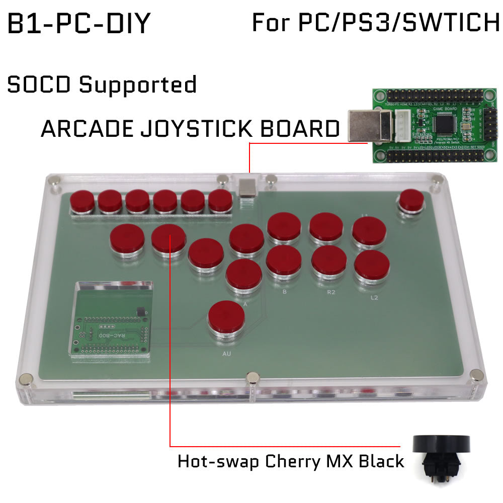FightBox B1-DIY All Button Leverless Arcade Game Controller for PC/PS/XBOX/SWITCH DIY Version