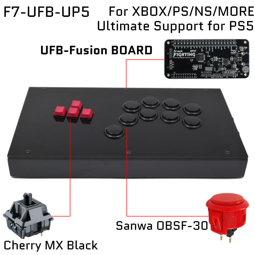 FightBox F7 Leverless Arcade Controller with Cherry MX Keys & Sanwa Buttons for PC, PS5, Xbox, Switch