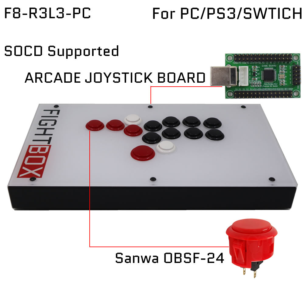 FightBox F8-R3L3 All Button Leverless Arcade Game Controller for PC/PS3/SWITCH