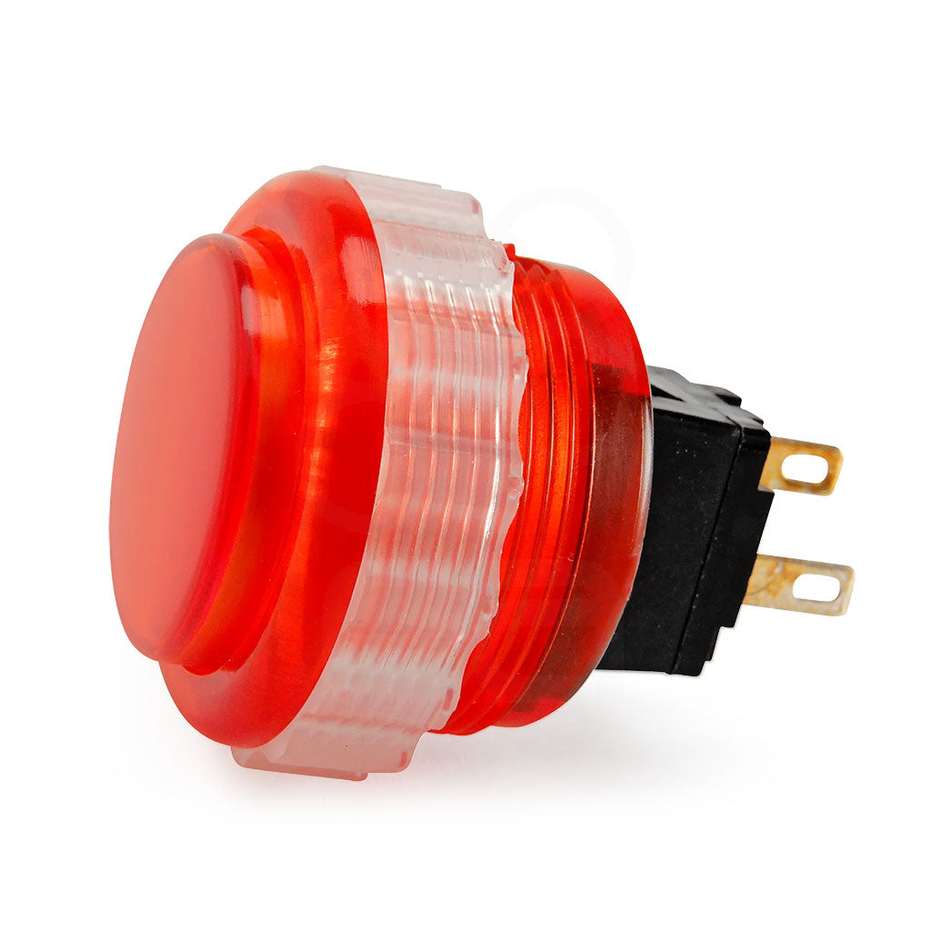 Seimitsu PS-14-DN-K 24mm Red Translucent Screw-In Arcade Button – Japanese Short-Throw, Quiet Microswitch, Artwork Lens Cap, 2.8mm Terminals