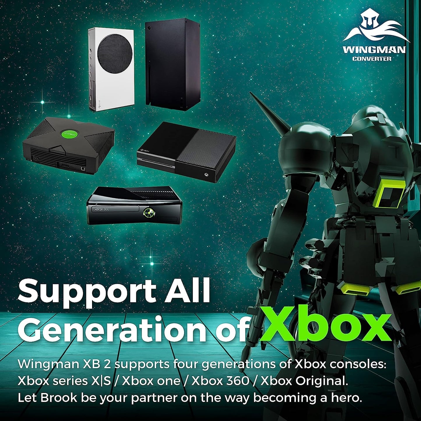 Brook Wingman XB 2 Converter - Wireless Controller Adapter for Xbox Consoles PC