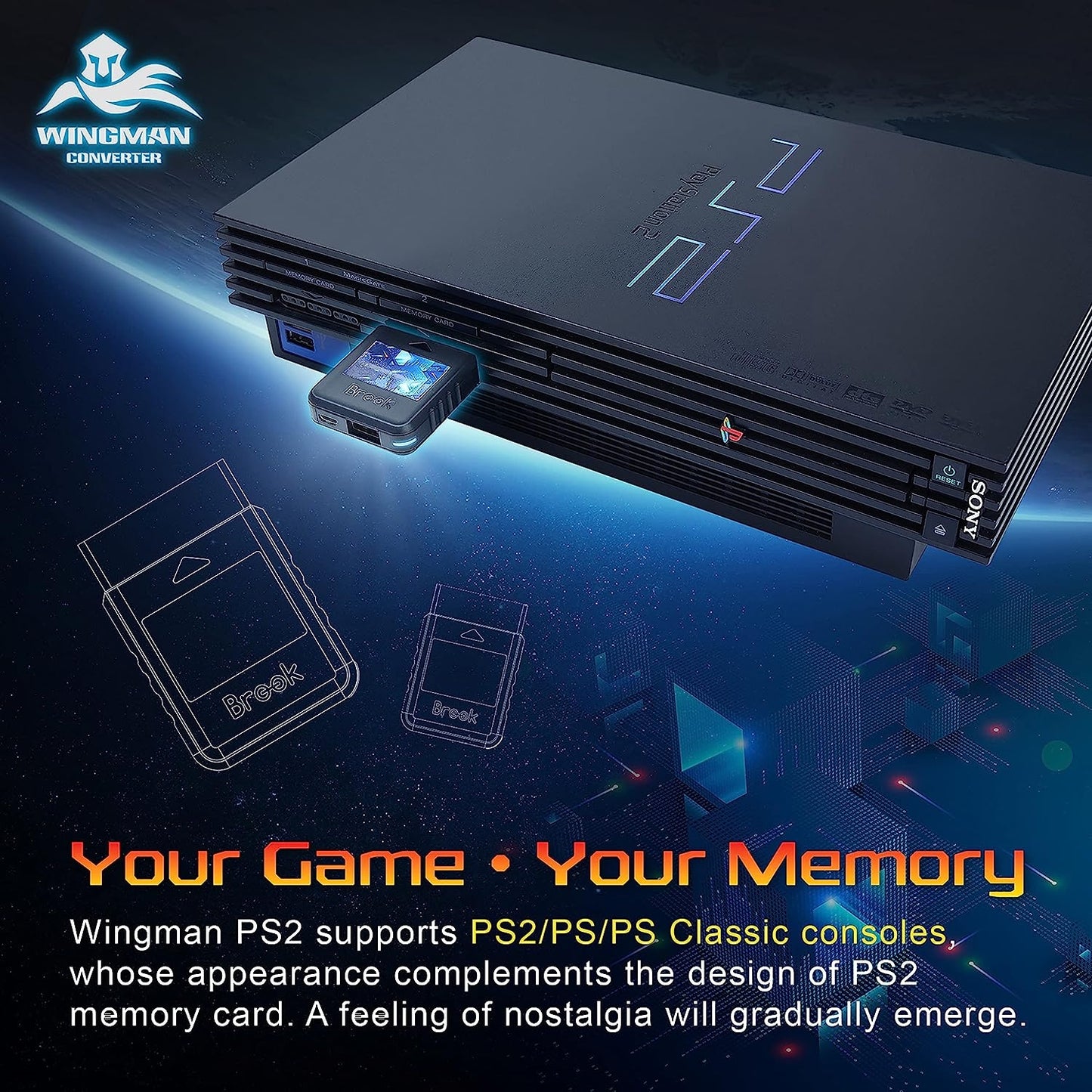 Brook Wingman PS2 Converter Wireless Version of PS4/3 to PS2/1, Retro Console