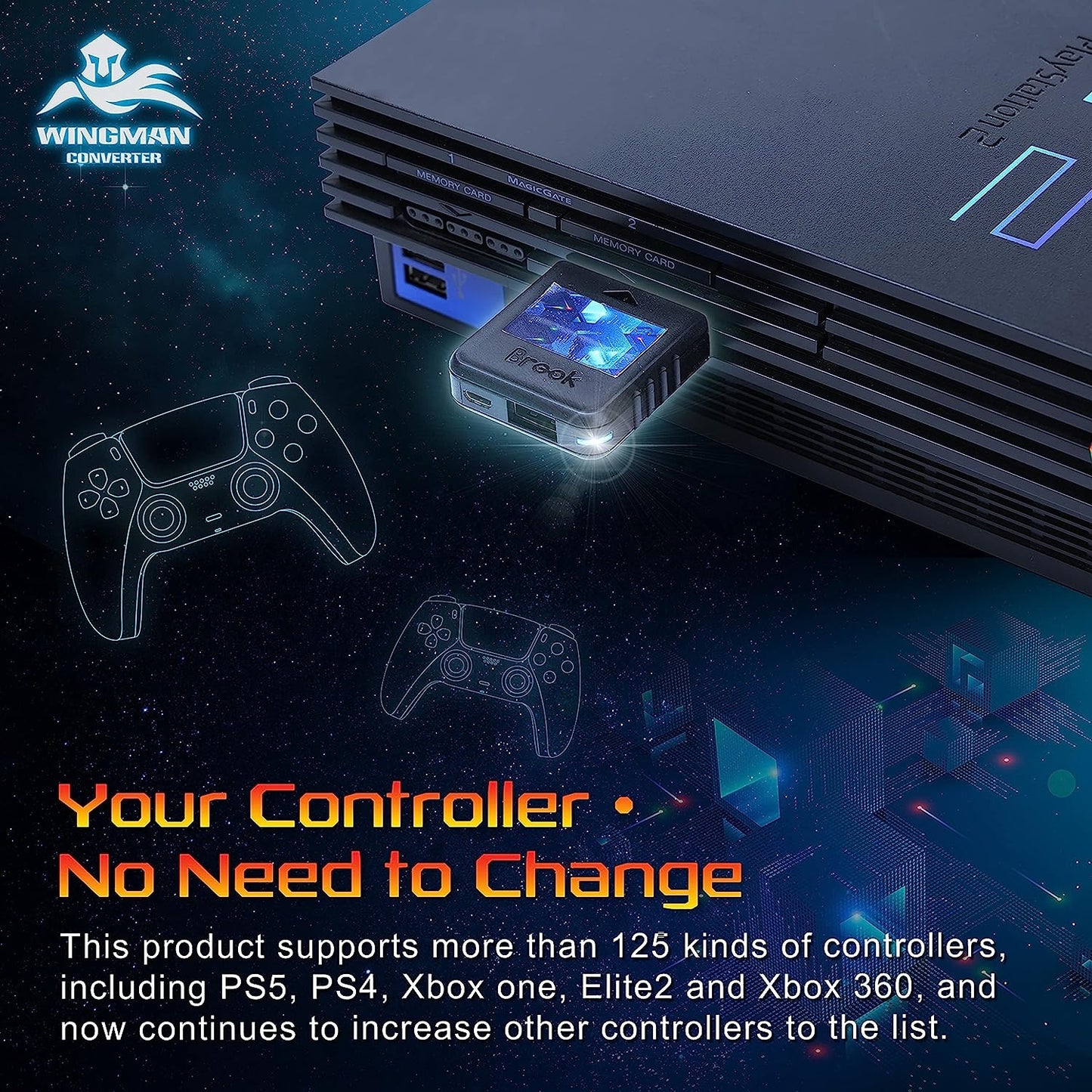 Brook Wingman PS2 Converter Wireless Version of PS4/3 to PS2/1, Retro Console