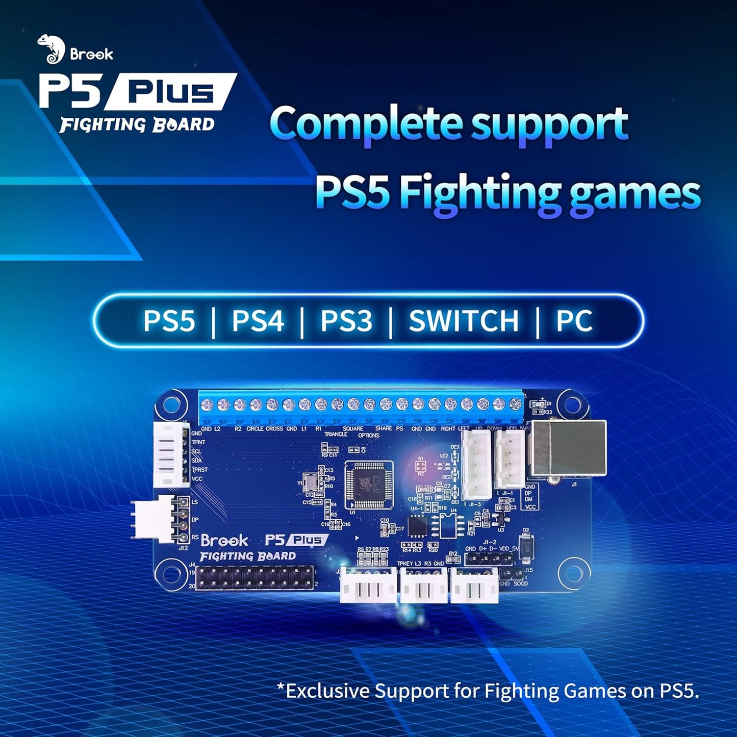 Brook P5 Plus Fighting Board - Pre-Installed Header Version PS5 Fighting Games, PS4, PS3, Switch and PC(X-Input) Consoles