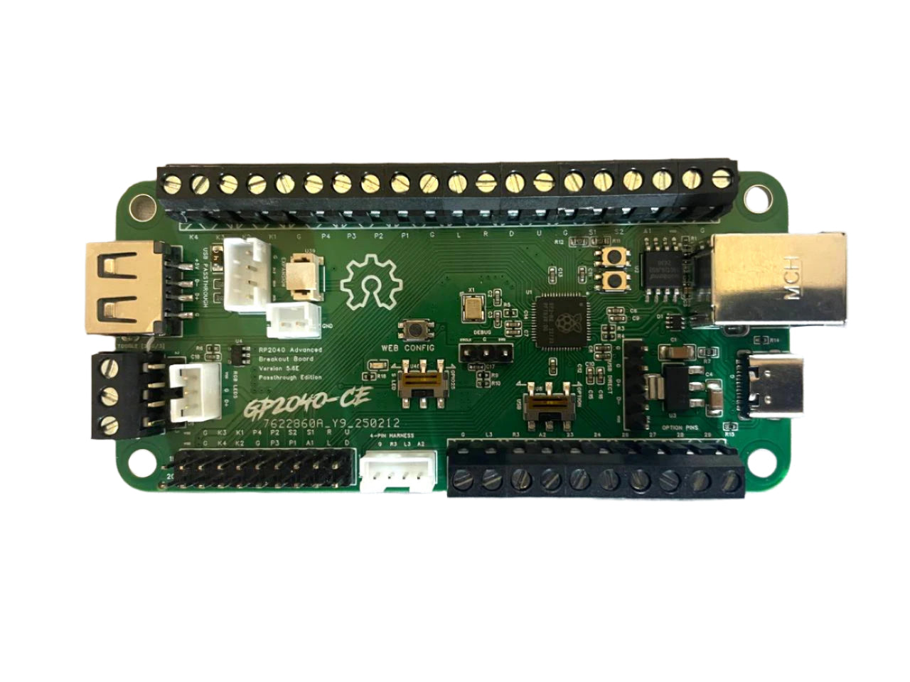 RP2040 Advanced Breakout Board v5.6E, top-down view showing components and connectors.