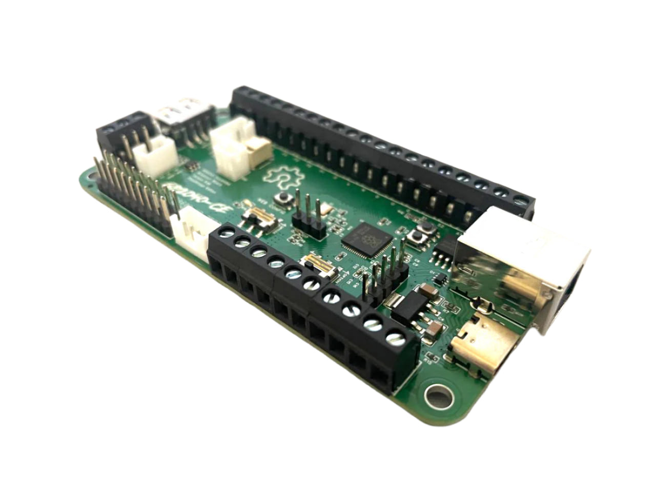 RP2040 Advanced Breakout Board v5.6E, iso view showing components and connectors.