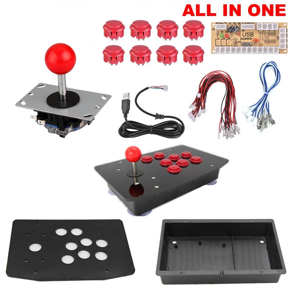 DIY PC Arcade Joystick Kits 2Pin Cable Acrylic Panel Case USB