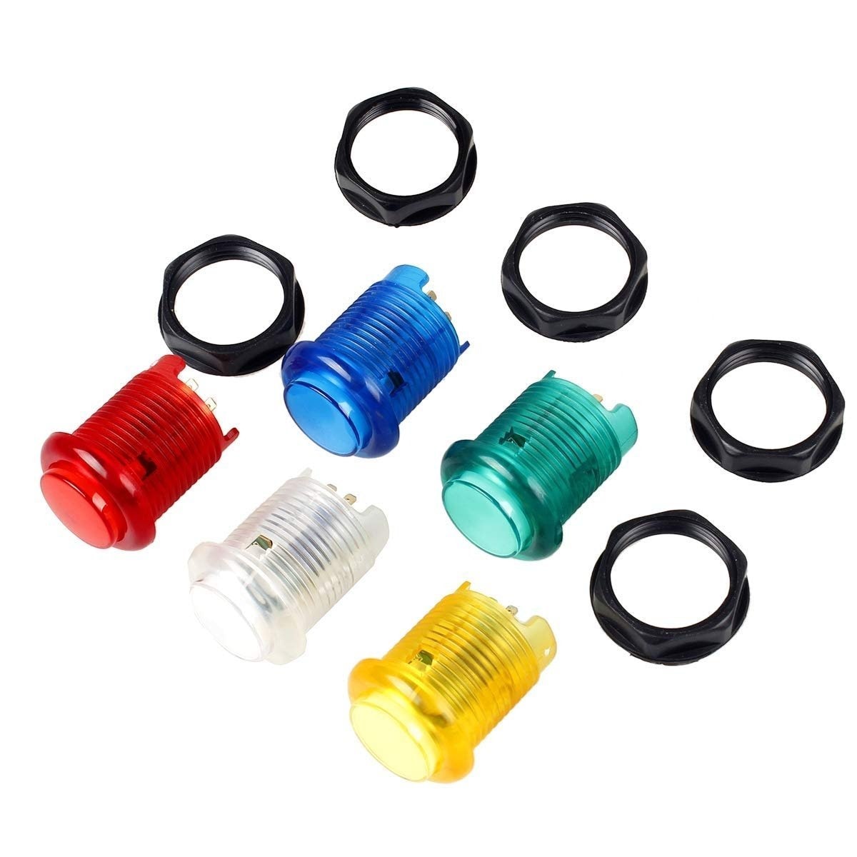 5 LED arcade buttons, Red, White, Yellow, Green, Blue