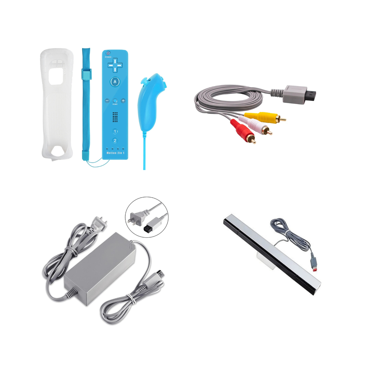Nintendo Wii Complete Accessory Bundle – Wii Remote + Motion Plus, Sensor Bar, AV Cable, Power Adapter (Full Set for Wii Console)