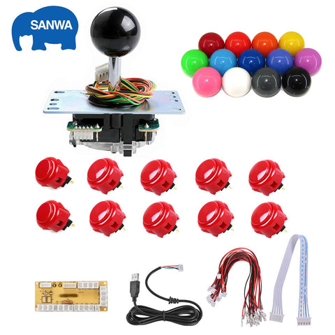 Sanwa DIY Arcade Kit JLF-TP-8YT Joystick OBSF-30 24 Buttons USB  Encoder Board Cable