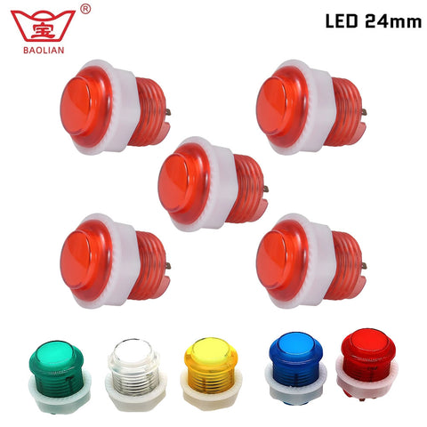 5X Baolian Video Game Player Switch 24mm Round Illuminated LED Acrade Push Button 5V Inner W/ LED Lamp