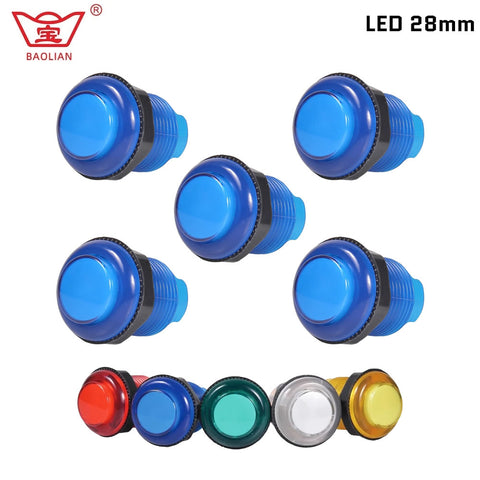 5X Baolian Acrade Video Game Player Switch 28mm Round Illuminated Push Button 5V Inner W/ LED Lamp