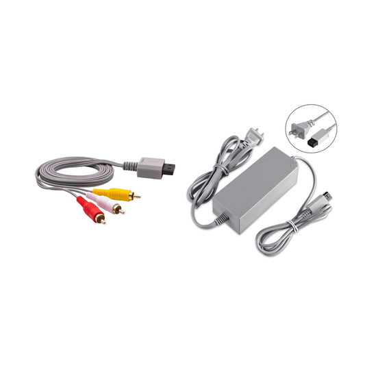 Nintendo Wii AV Cable & Power Adapter Bundle – 1.8 m RCA Composite Cable + AC Power Supply Charger (US Plug)