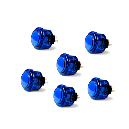 6-Pack Seimitsu PS-14-K 30mm Blue Transparent Arcade Button – Snap-In, High Sensitivity, Genuine Japanese Part for Fightsticks & Arcade Cabinets