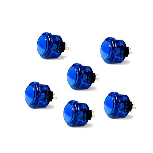 6-Pack Seimitsu PS-14-K 30mm Blue Transparent Arcade Button – Snap-In, High Sensitivity, Genuine Japanese Part for Fightsticks & Arcade Cabinets