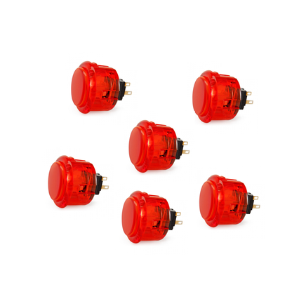6-Pack Seimitsu PS-14-K 30mm Red Transparent Arcade Button – Snap-In, High Sensitivity, Genuine Japanese Part for Fightsticks & Arcade Cabinets