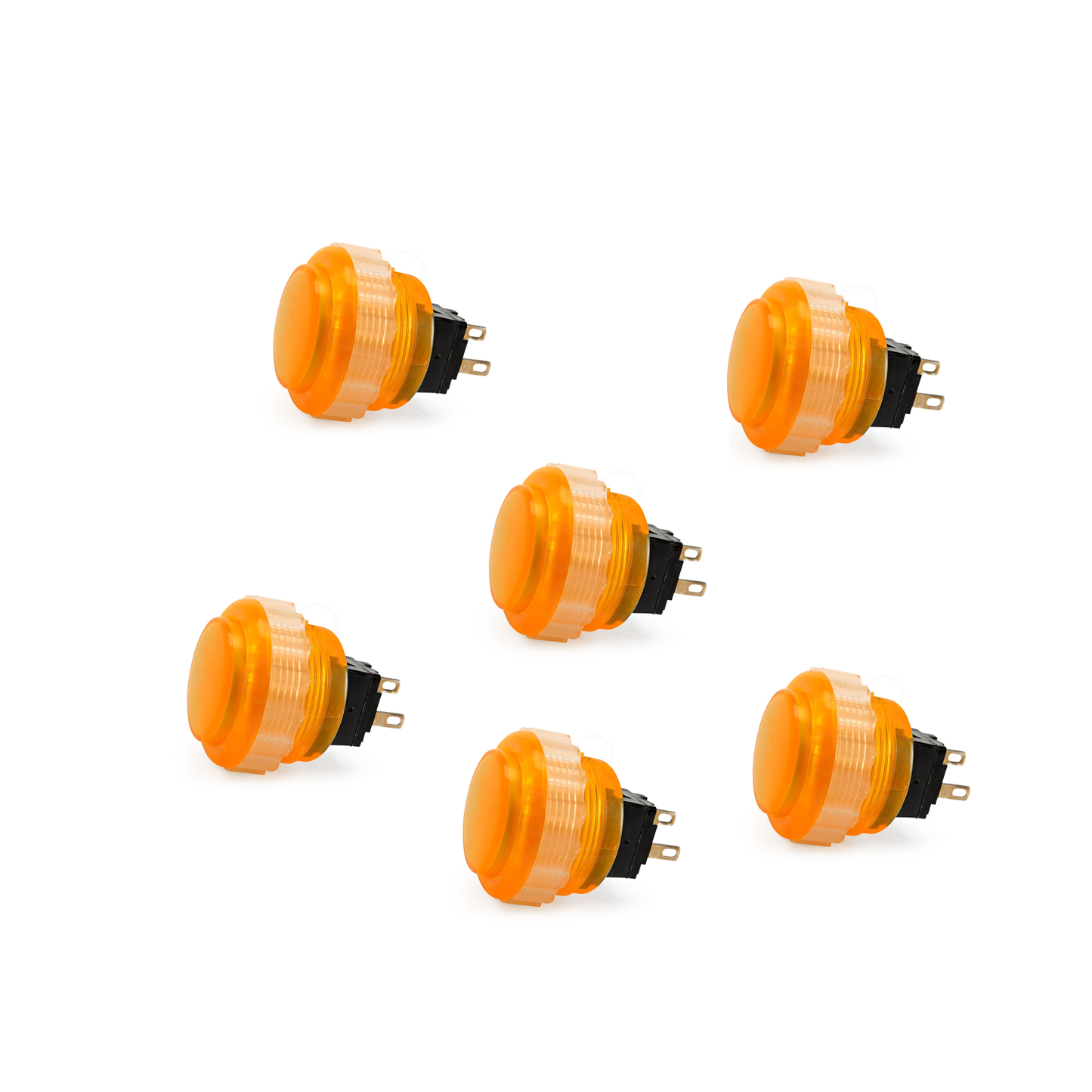 6-Pack Seimitsu PS-14-DN-K 24mm Orange Translucent Screw-In Arcade Button on White Background