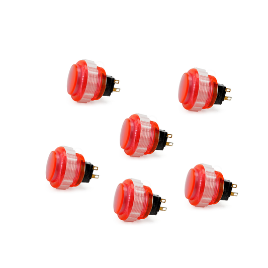 6-Pack Seimitsu PS-14-DN-K 24mm Pink Translucent Screw-In Arcade Button on White Background