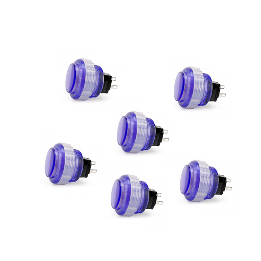 6-Pack Seimitsu PS-14-DN-K 24mm Violet Translucent Screw-In Arcade Button on White Background