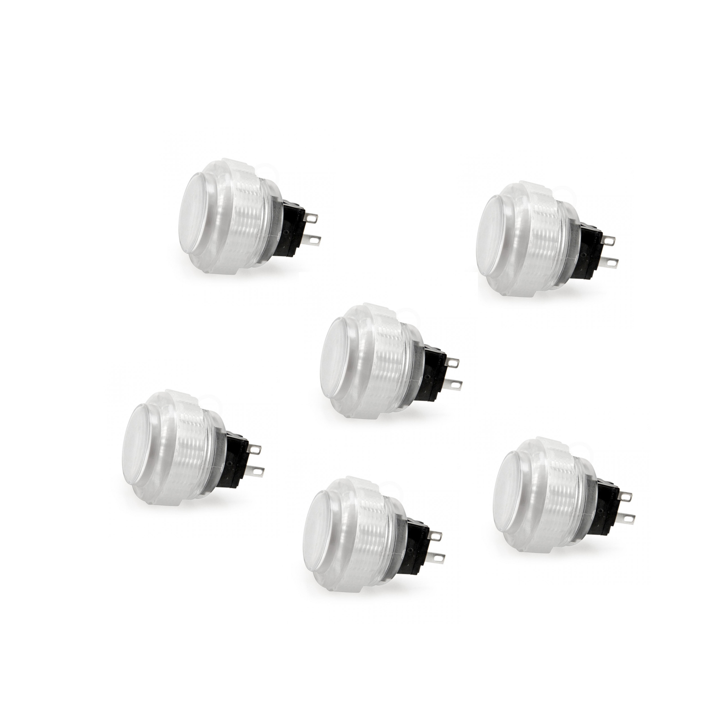 6-Pack Seimitsu PS-14-DN-K 24mm White Translucent Screw-In Arcade Button on White Background