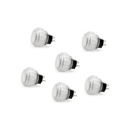6-Pack Seimitsu PS-14-DN-K 24mm White Translucent Screw-In Arcade Button on White Background