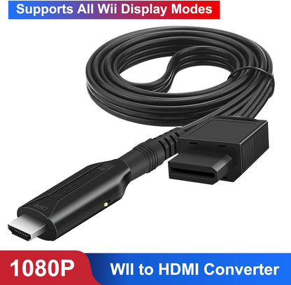 Wii to HDMI Converter Cable (1m/3.2ft) – Full HD 720p/1080p Output, Plug & Play Wii HDMI Adapter, Supports NTSC/PAL Display Modes, Includes Power Cable