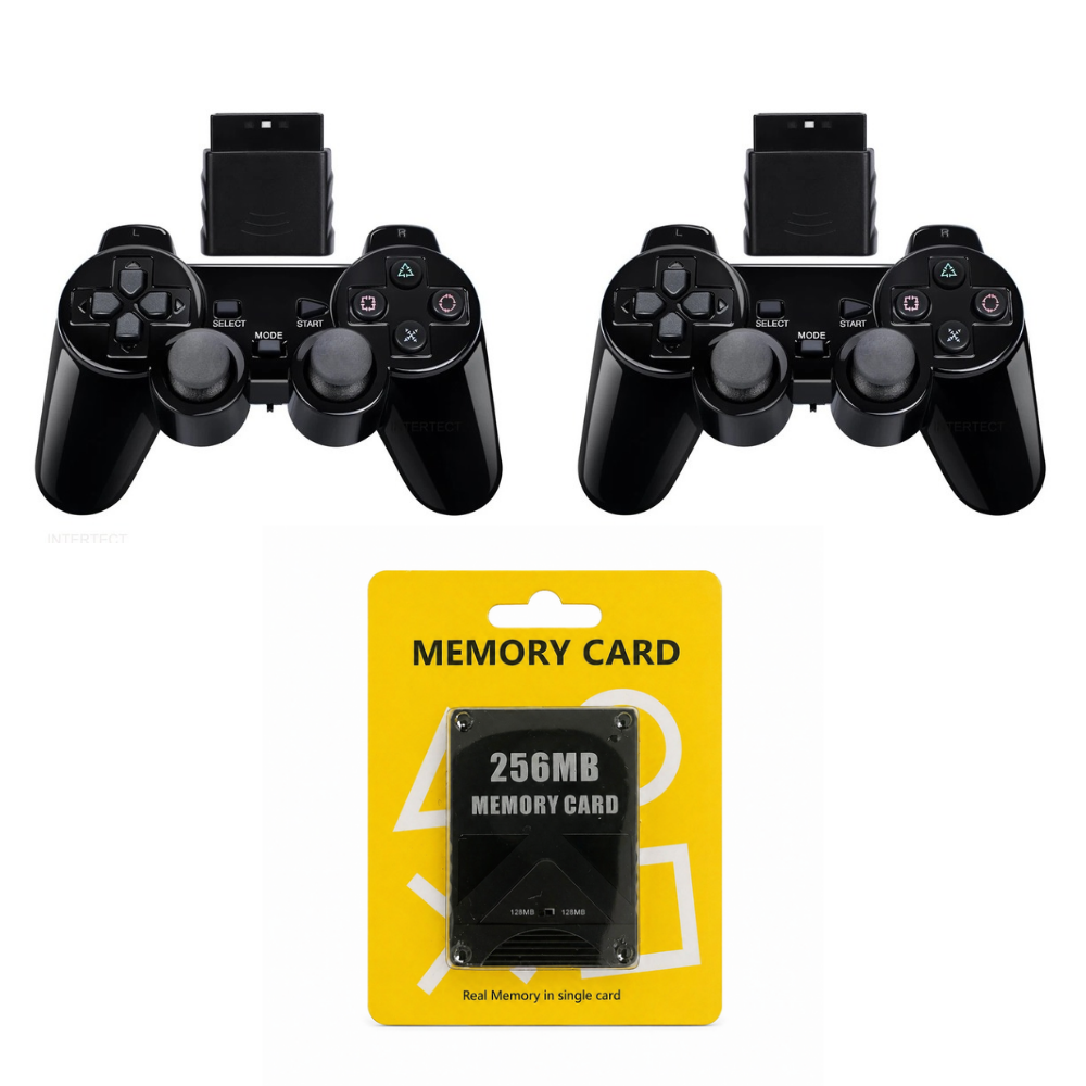 PS2 Wireless Controller 2-Pack + 256MB Memory Card Bundle