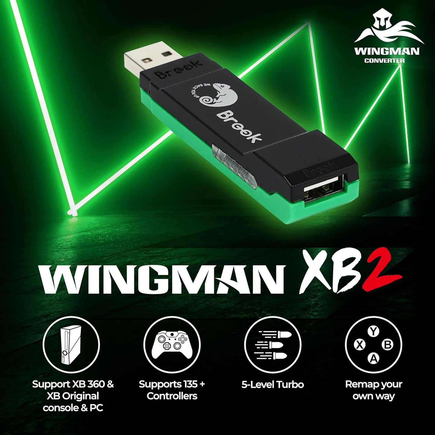 Brook Wingman XB2 Xbox Controller Adapter – Play Any Wired/Wireless Controller on Original Xbox & Xbox 360