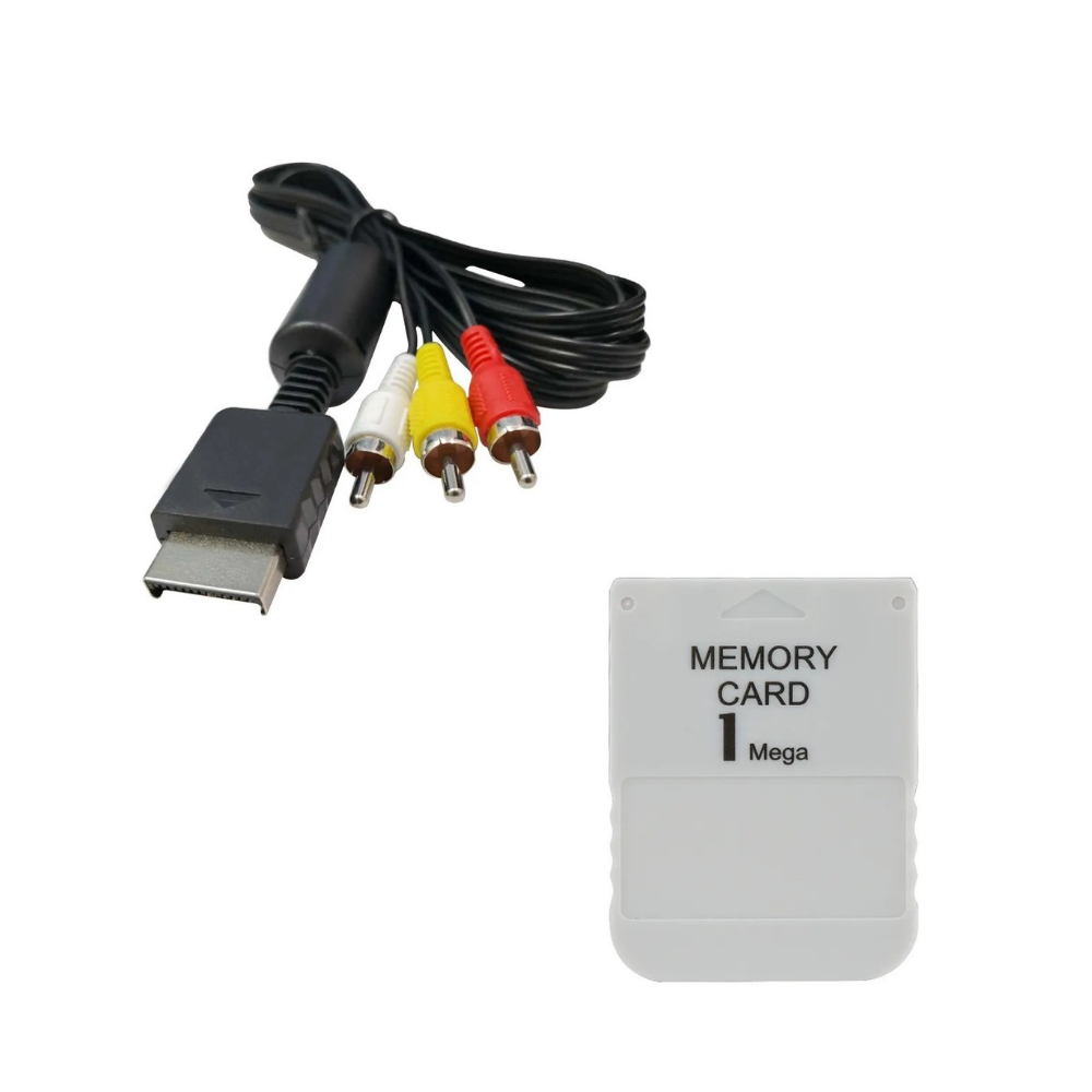 PS1 AV Cable & Memory Card Bundle – PlayStation 1 Replacement Kit