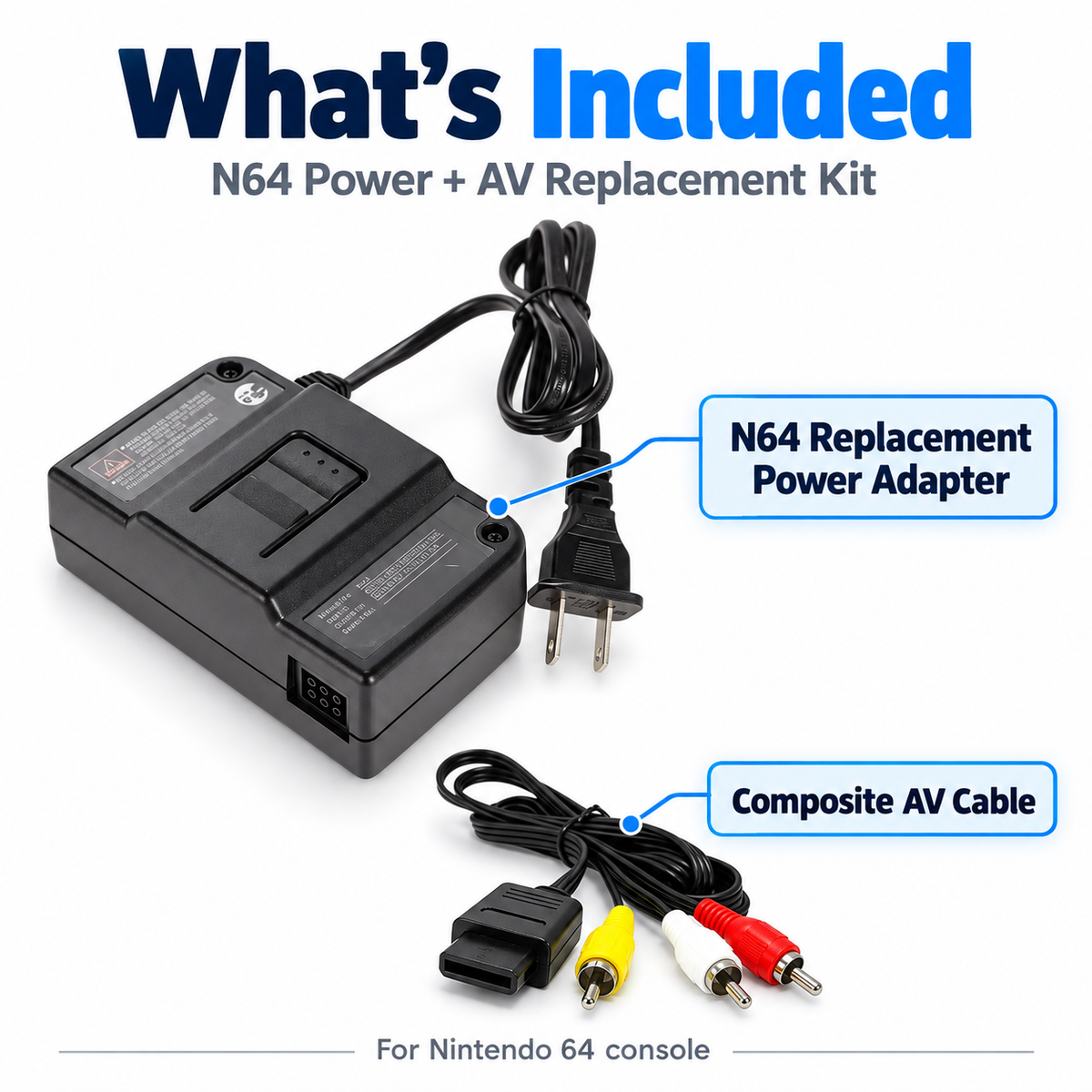 N64 Power Supply & AV Cable Bundle – Nintendo 64 Replacement Kit