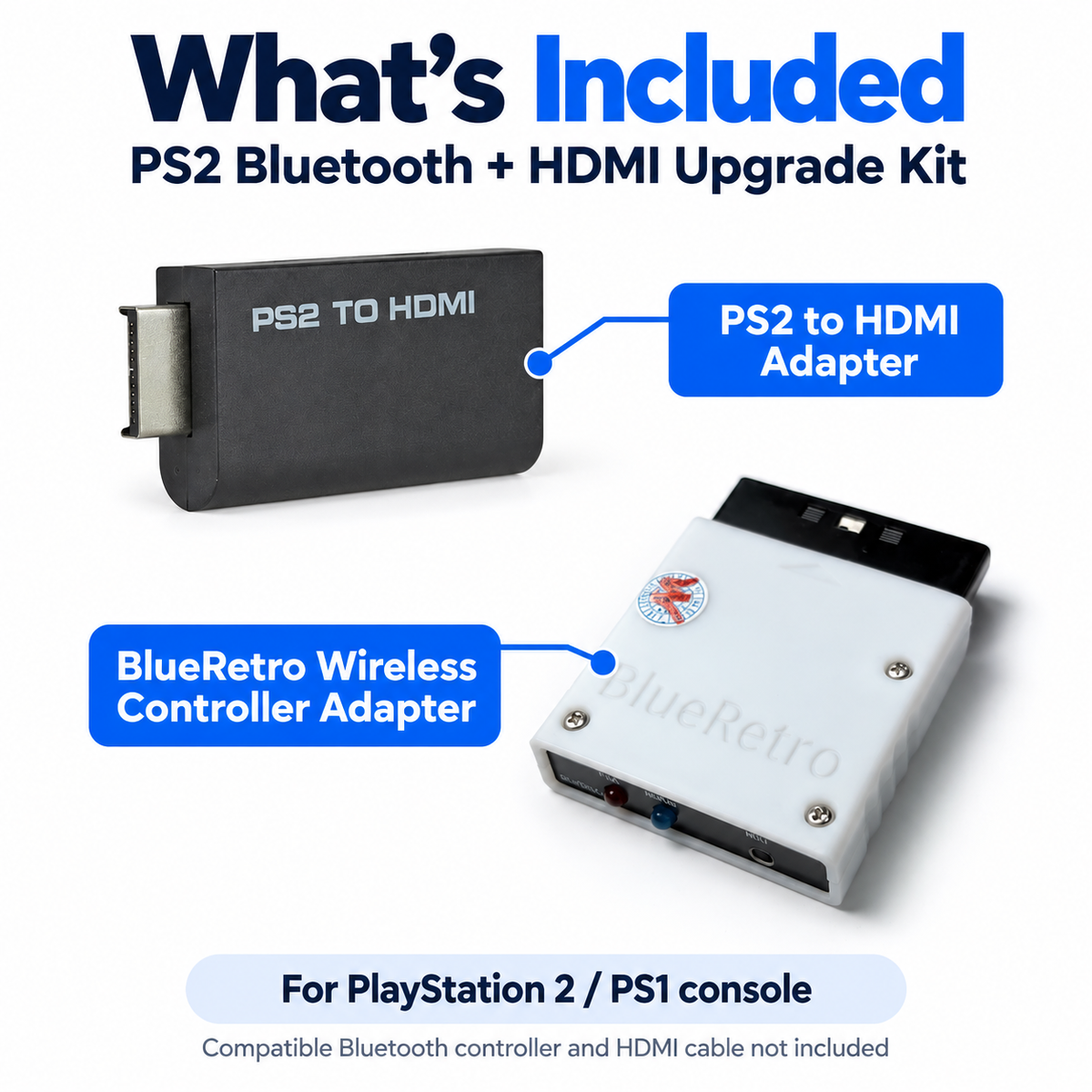 PS2 Bluetooth Controller Adapter + HDMI Upgrade Bundle