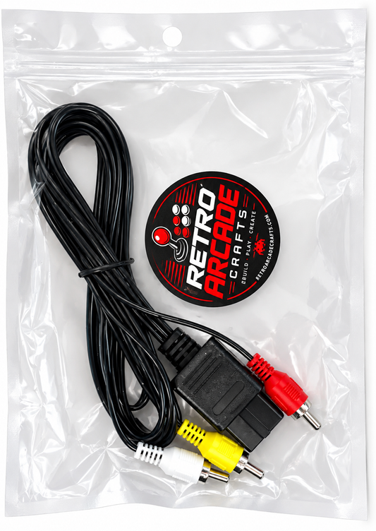 Composite RCA AV replacement cable for Nintendo N64 SNES and GameCube with yellow video and red white audio connectors.