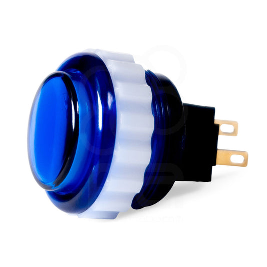 Seimitsu PS-14-DN-K 24mm Blue Translucent Screw-In Arcade Button – Japanese Short-Throw, Quiet Microswitch, Artwork Lens Cap, 2.8mm Terminals