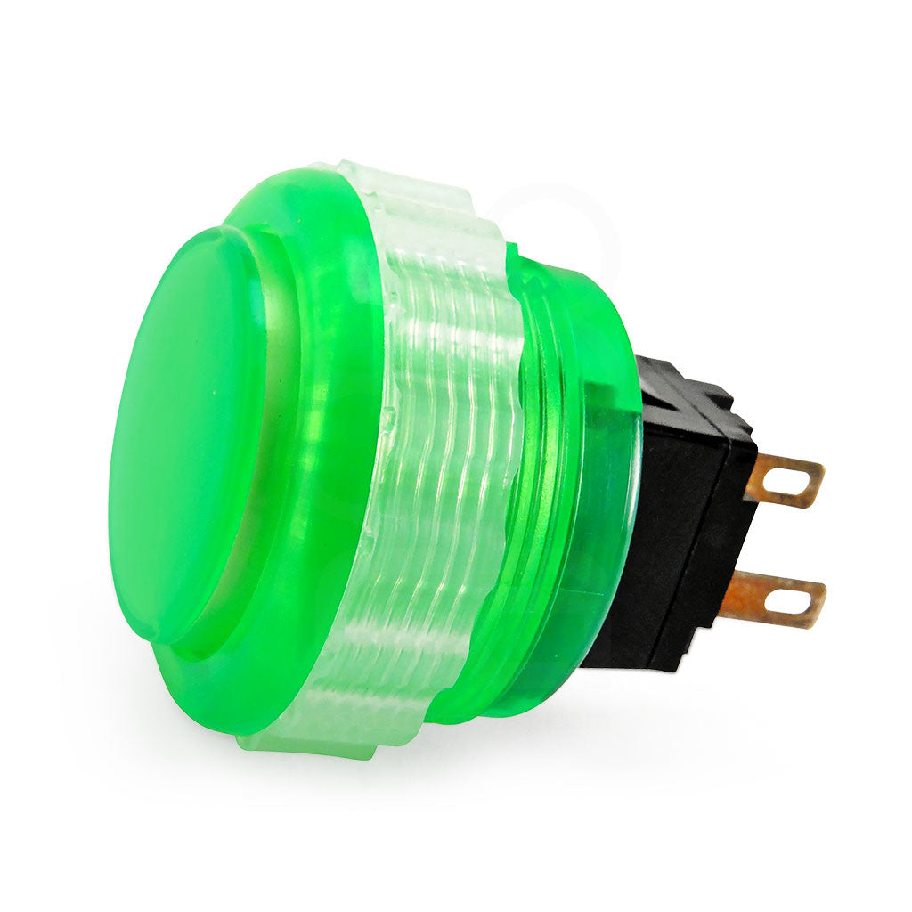 Seimitsu PS-14-DN-K 24mm Green Translucent Screw-In Arcade Button on White Background