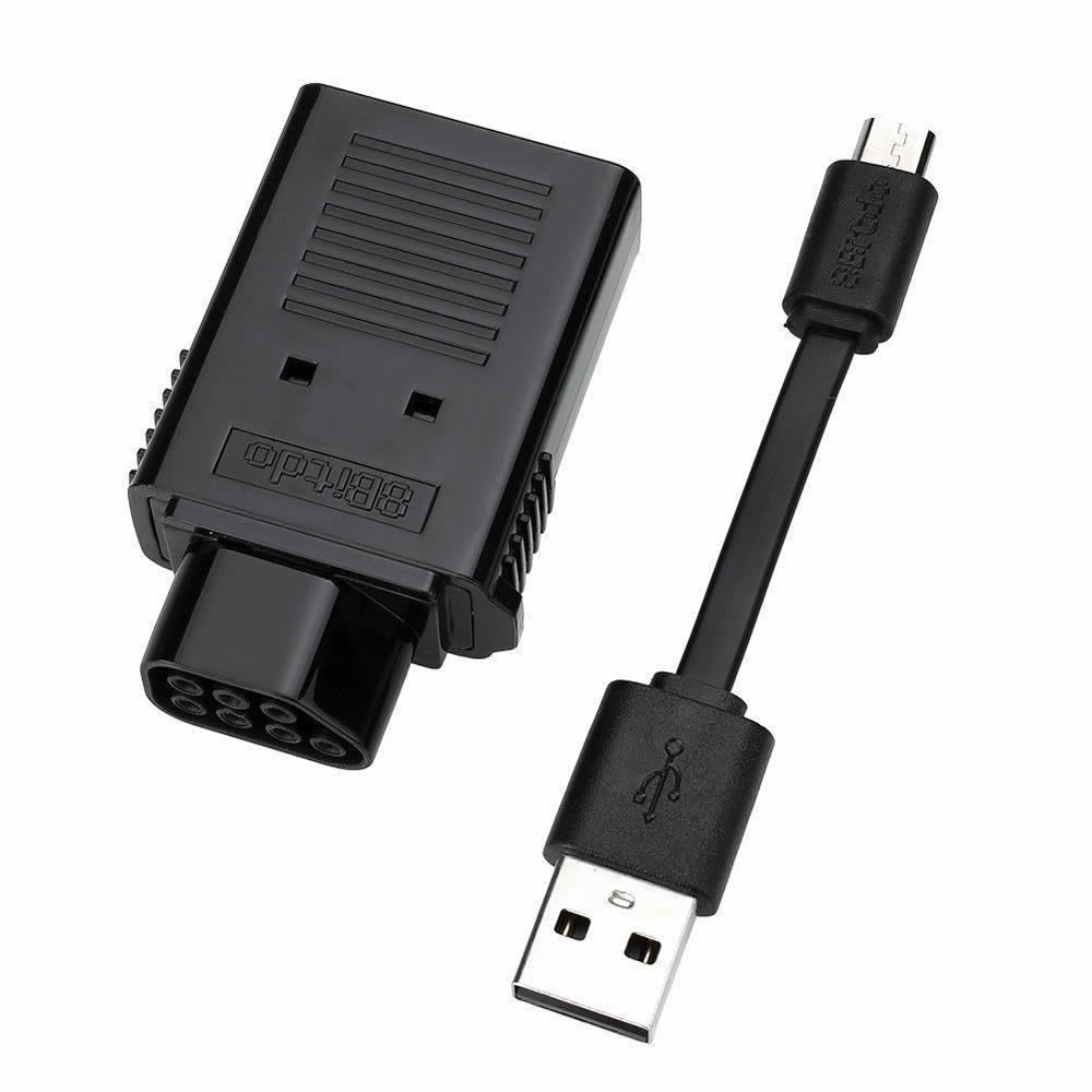 8Bitdo Bluetooth Retro Receiver NES Version with included USB charging cable – wireless adapter for NES supporting PS3, PS4, Wii, and 8Bitdo controllers.