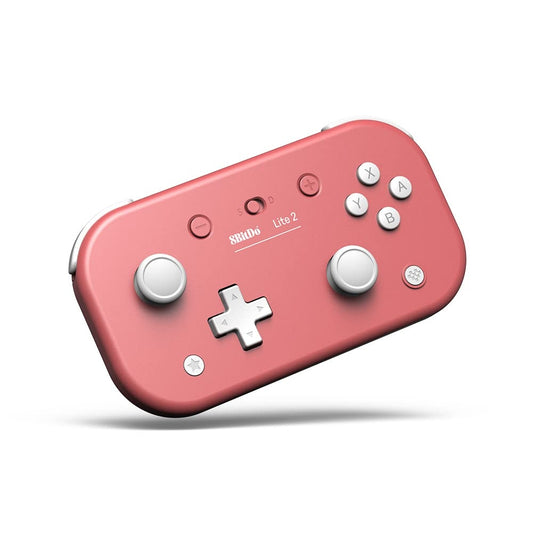 8BitDo Lite 2 Bluetooth Gamepad in pink – front view showing dual joysticks and button layout.