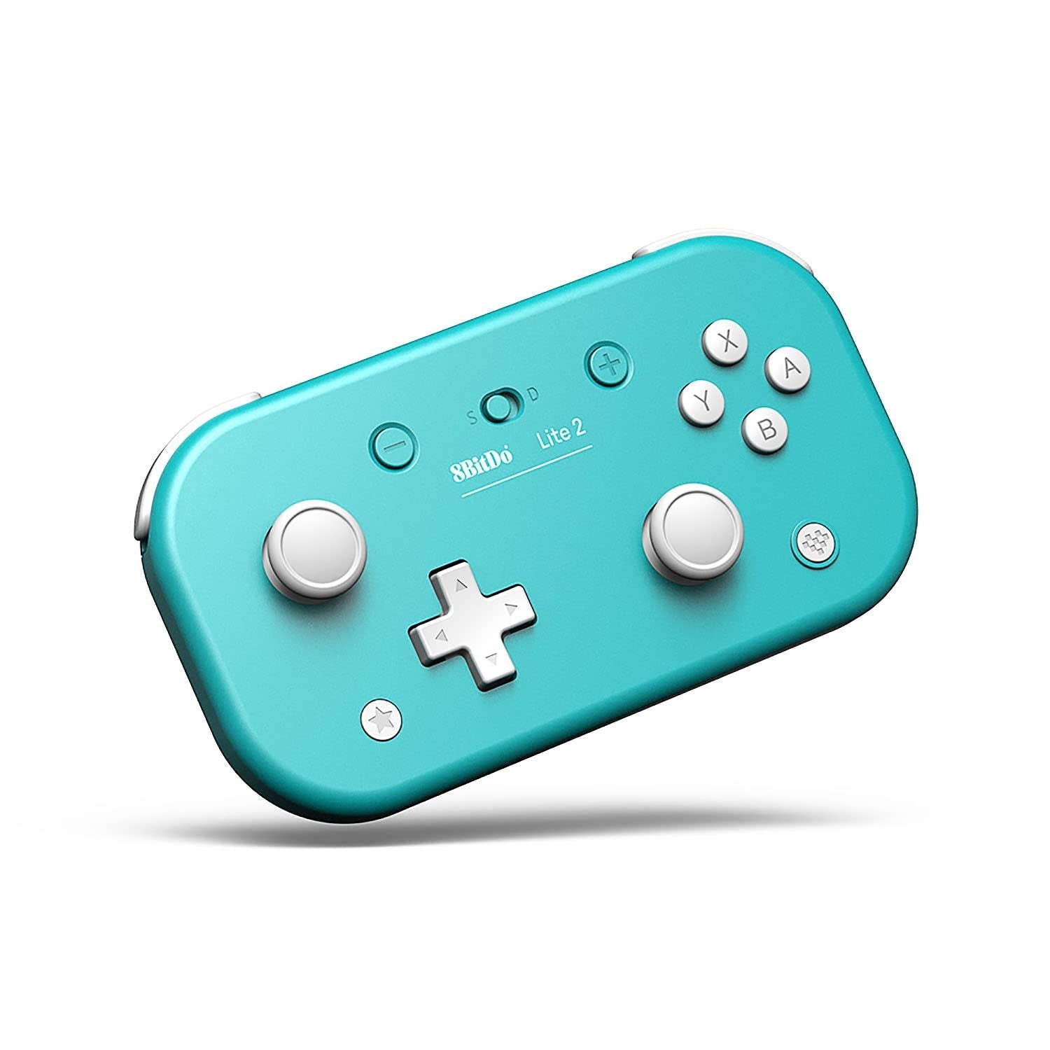 8BitDo Lite 2 Bluetooth Gamepad in turquoise – front view showing dual joysticks and buttons.
