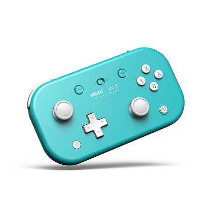 8BitDo Lite 2 Bluetooth Gamepad in turquoise – front view showing dual joysticks and buttons.