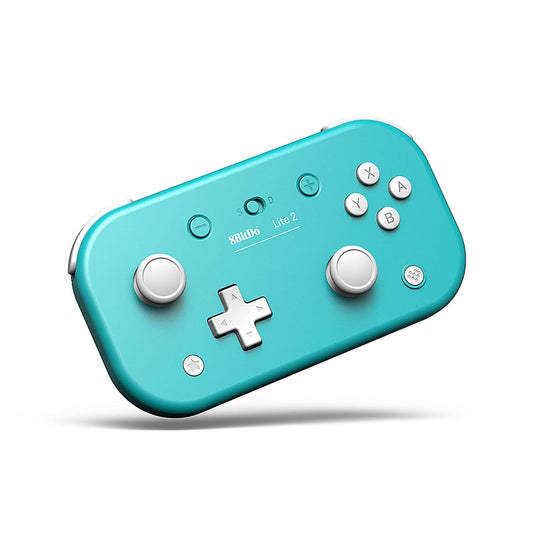 8BitDo Lite 2 Bluetooth Gamepad in turquoise – front view showing dual joysticks and buttons.