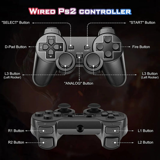 PS2 Wired Controller For Sony PlayStation  Dual Vibration Gamepad