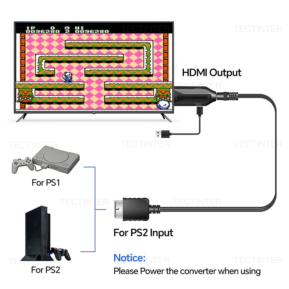 For Playstation 2 to Converter HDMI-Compatible Adapter Supports for PS2/PS1 Disp