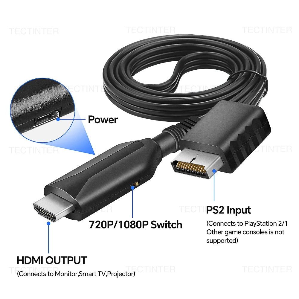 For Playstation 2 to Converter HDMI-Compatible Adapter Supports for PS2/PS1 Disp