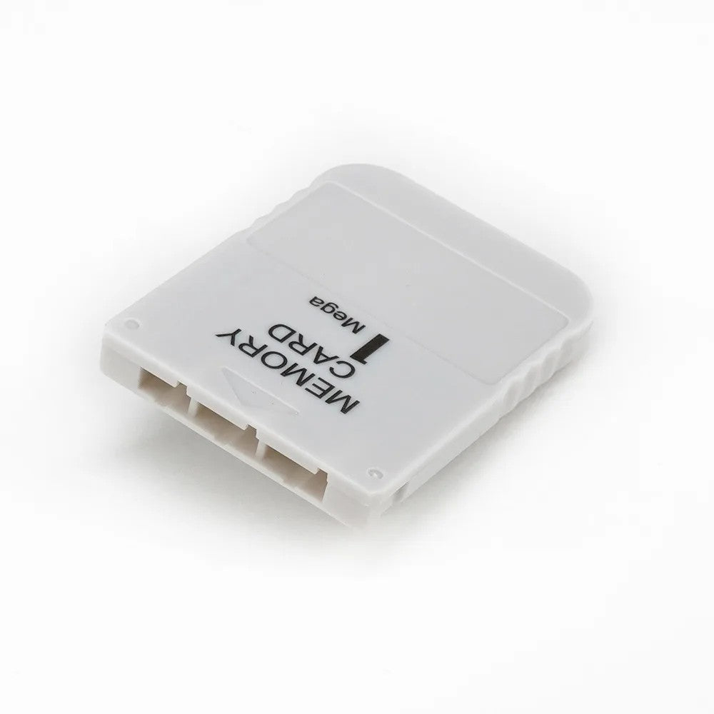 Angled view of PS1 1MB memory card showing connector pins