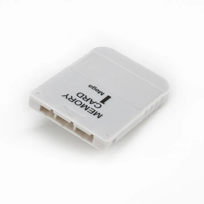 Angled view of PS1 1MB memory card showing connector pins