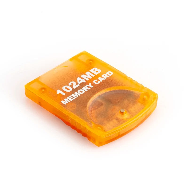 Angled view of translucent 1024MB GameCube Wii memory card