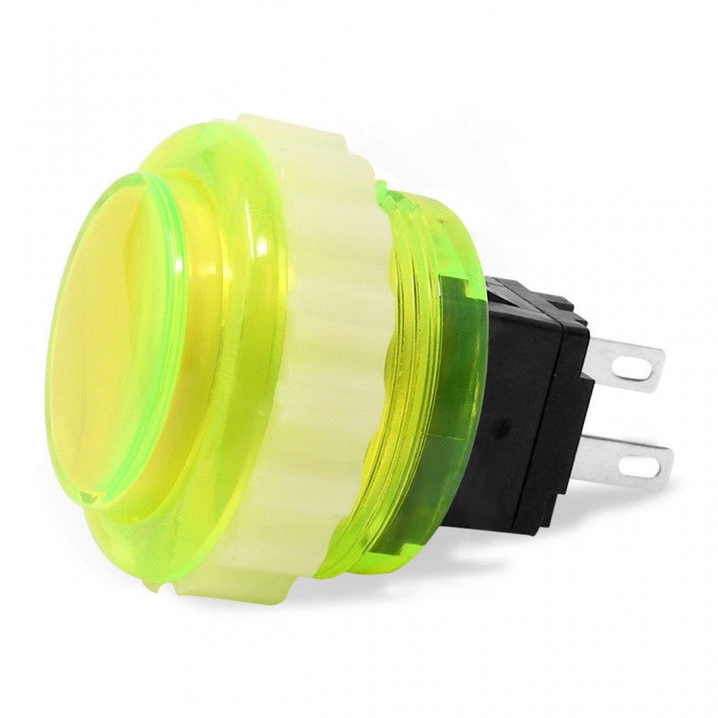 Seimitsu PS-14-DN-K 24mm Yellow Green Translucent Screw-In Arcade Button – Japanese Short-Throw, Quiet Microswitch, Artwork Lens Cap, 2.8mm Terminals