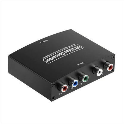 Black HD scaler converter with input and output connectors on a white background